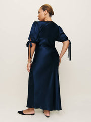 Reformation Stella Silk Dress Es - Navy