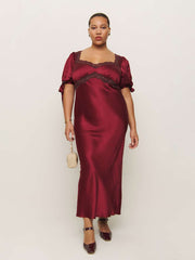 Reformation Stella Silk Dress Es - Crimson Clover