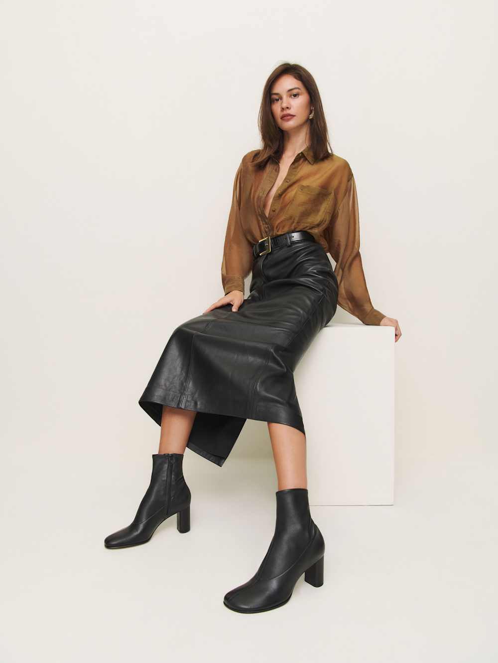 Reformation Presley Ankle Boot - Black Stretch Leather