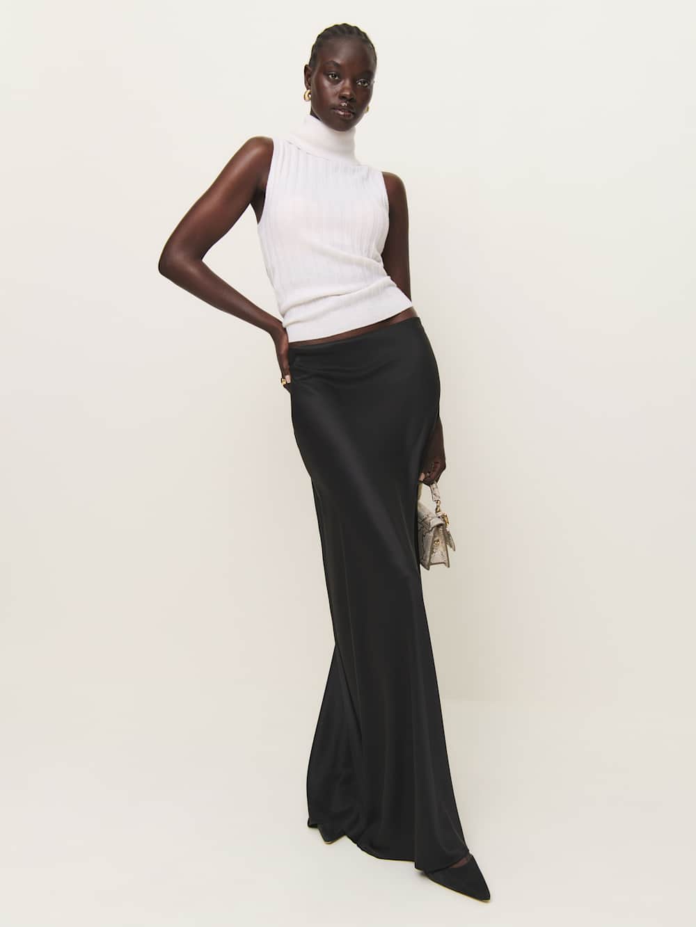 Reformation Petites Bella Satin Skirt - Black