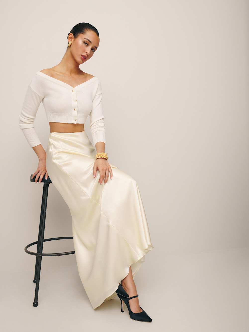 Reformation Petites Bella Satin Skirt - Fior Di Latte
