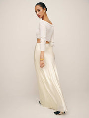 Reformation Petites Bella Satin Skirt - Fior Di Latte
