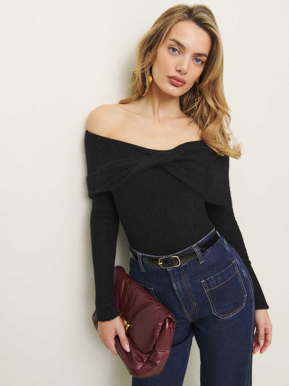 Reformation Florie Twist Front Sweater - Black