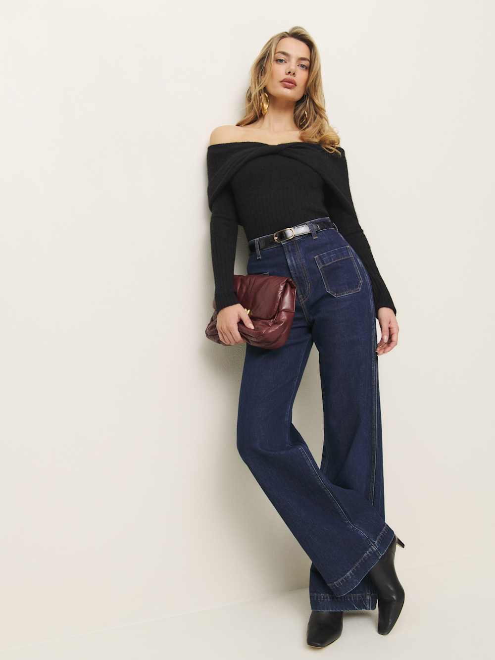 Reformation Florie Twist Front Sweater - Black