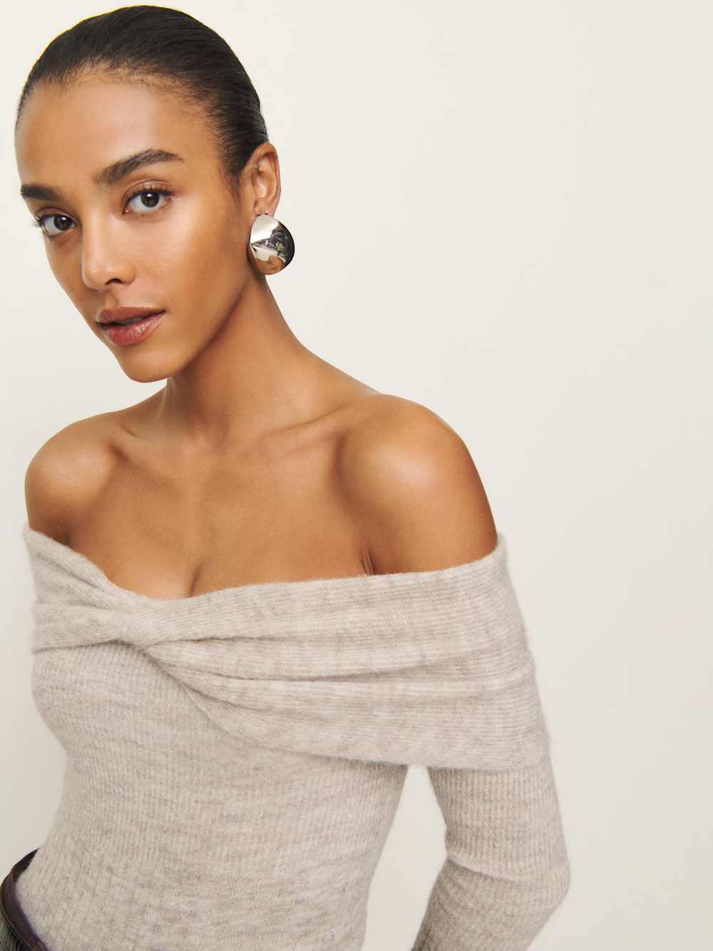 Reformation Florie Twist Front Sweater - Barley