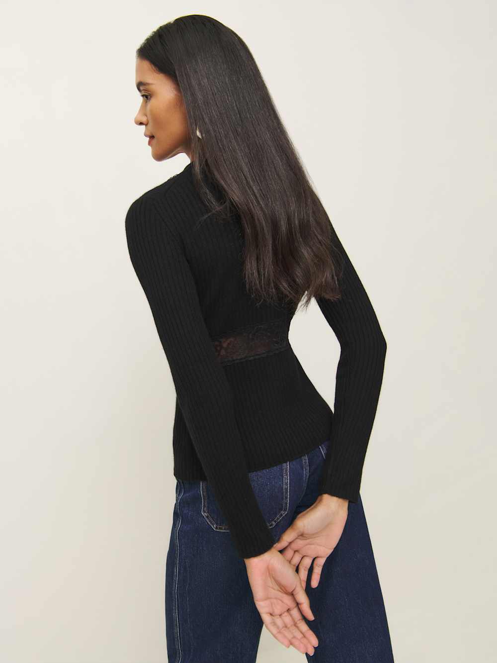 Reformation Sunnvia Lace Cashmere Cardigan - Black