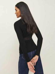 Reformation Sunnvia Lace Cashmere Cardigan - Black