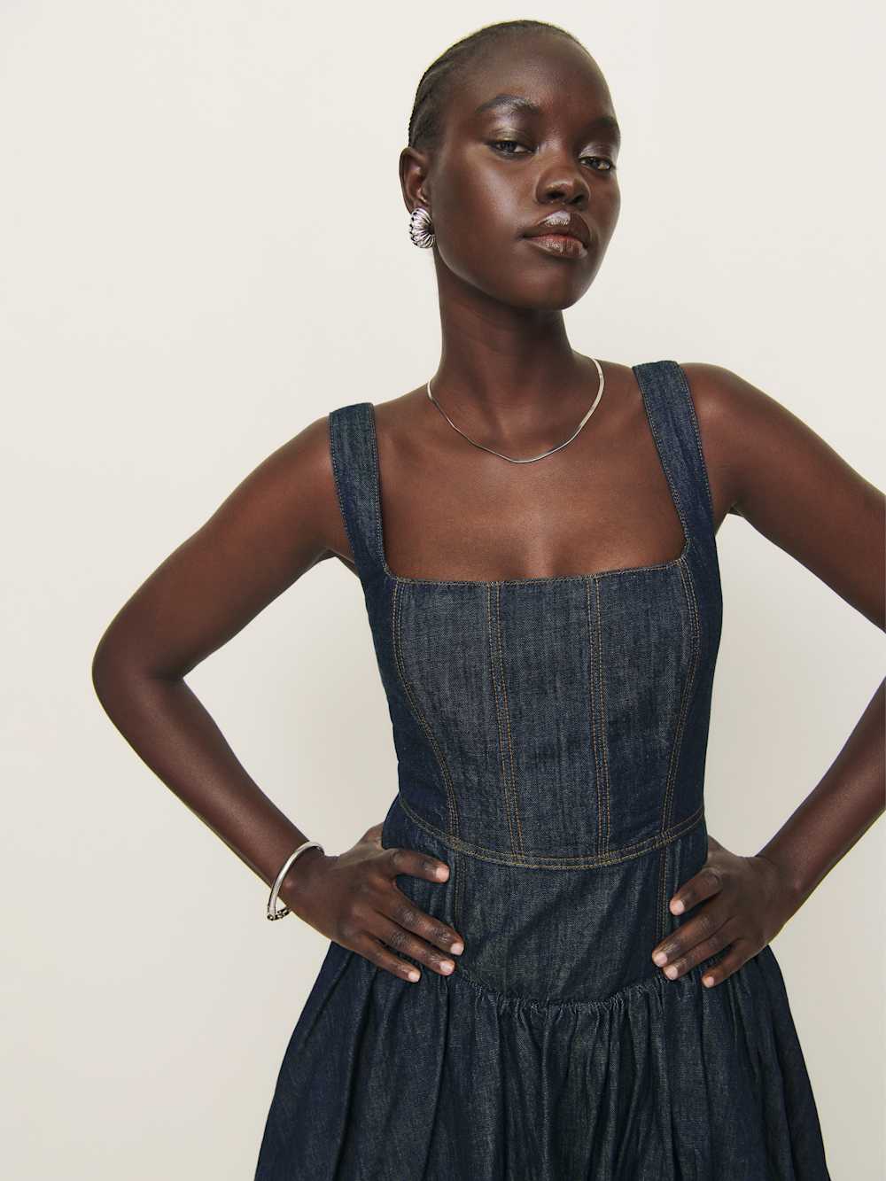 Reformation Delia Denim Mini Dress - Liffey