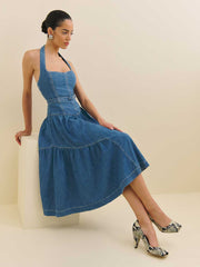 Reformation Lilith Denim Midi Dress - Laguna