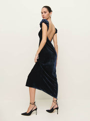 Reformation Rhia Velvet Dress - Navy
