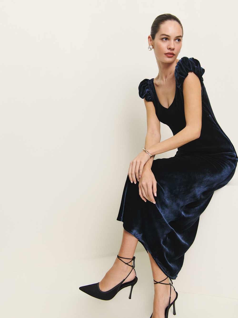 Reformation Rhia Velvet Dress - Navy