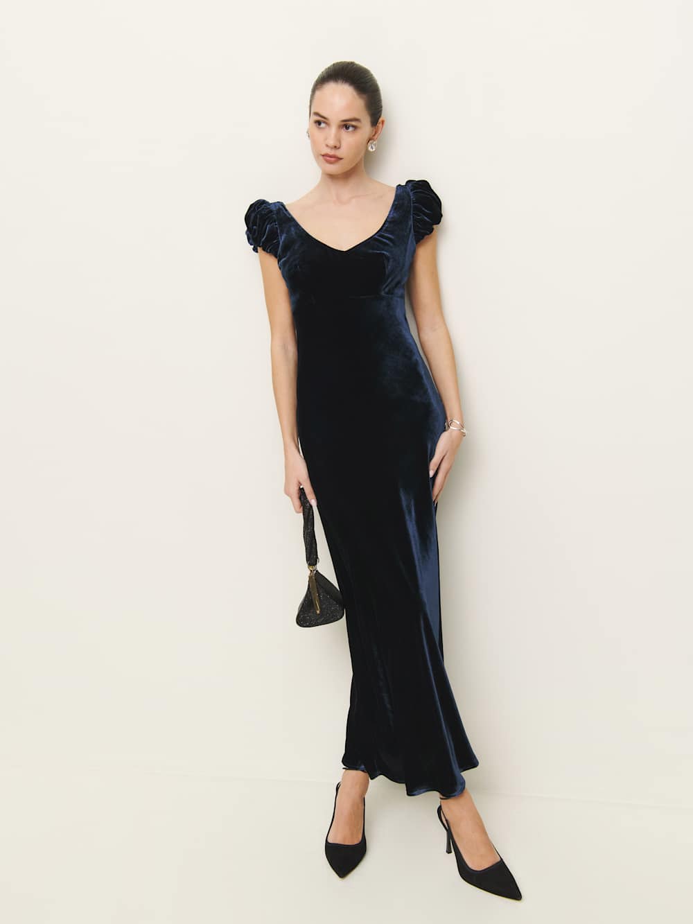 Reformation Rhia Velvet Dress - Navy