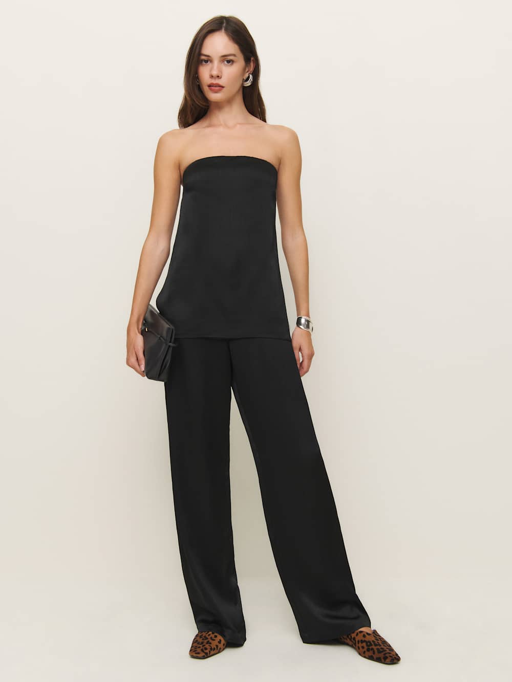 Reformation Alleia Satin Two Piece - Black Crinkle