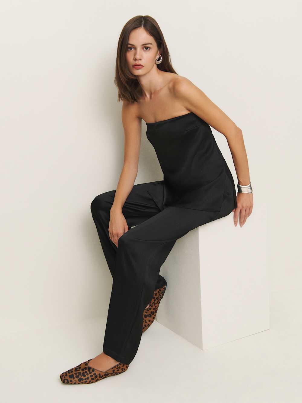 Reformation Alleia Satin Two Piece - Black Crinkle