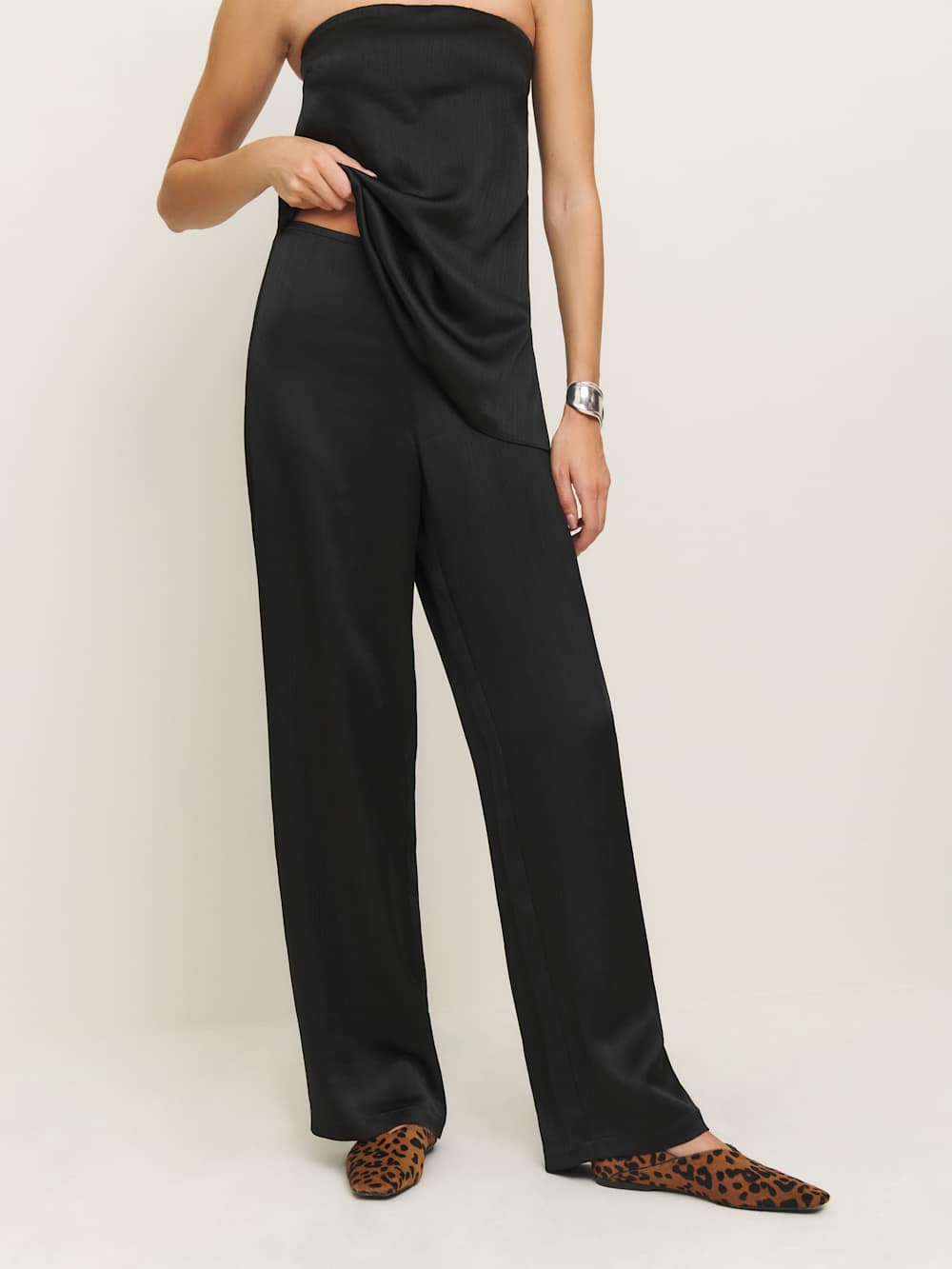 Reformation Alleia Satin Two Piece - Black Crinkle