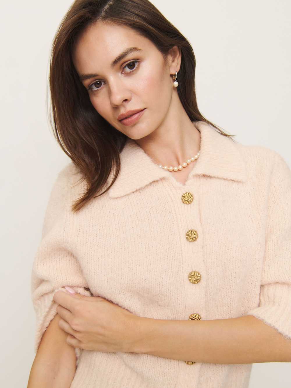 Reformation Daphne Collared Cardigan - Sorbet