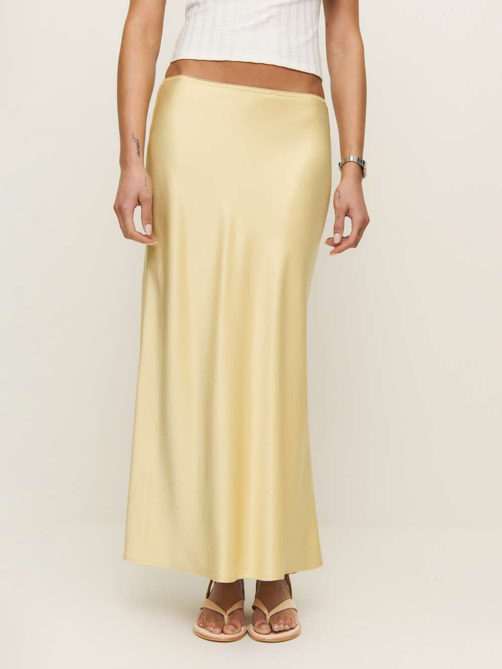 Reformation Petites Layla Satin Skirt - Blonde