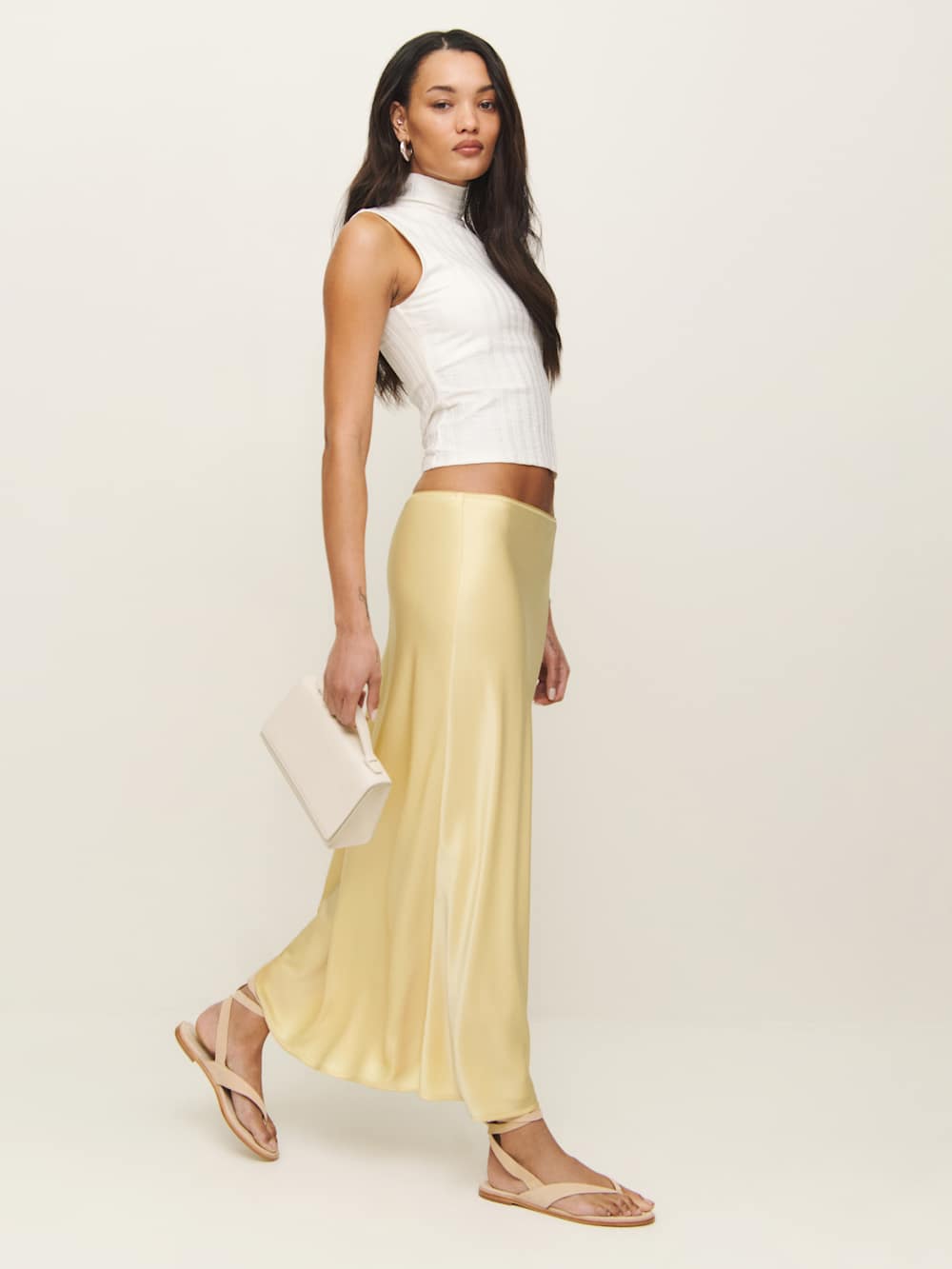 Reformation Petites Layla Satin Skirt - Blonde