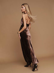 Reformation Daniella Velvet Dress - Mahogany