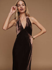 Reformation Daniella Velvet Dress - Mahogany