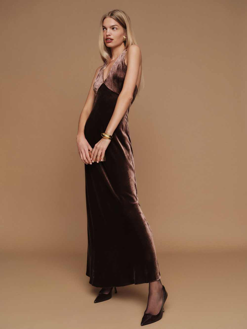 Reformation Daniella Velvet Dress - Mahogany