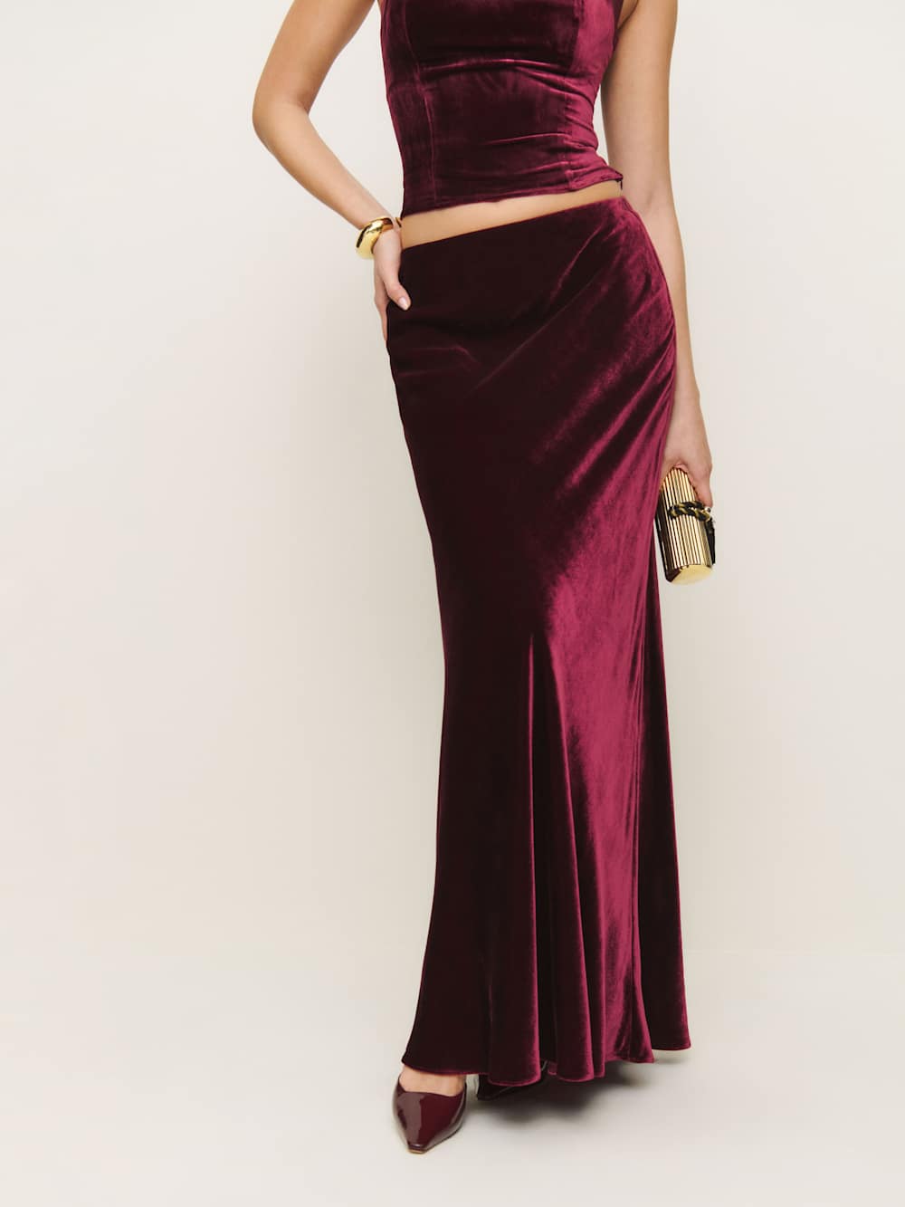 Reformation Bella Velvet Skirt - Chianti