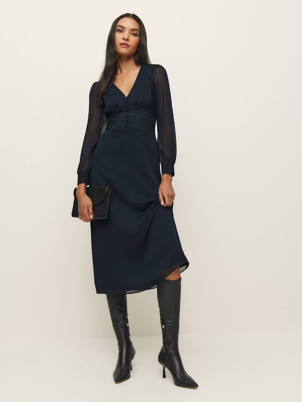 Reformation Morganna Dress - Navy