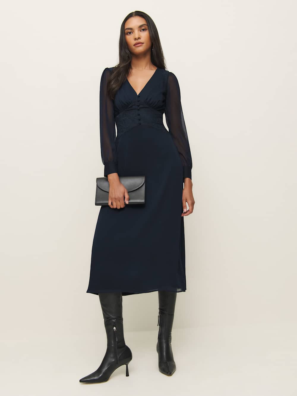 Reformation Morganna Dress - Navy