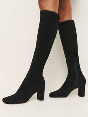 Reformation Belinda Knee High Boot - Black Stretch Suede