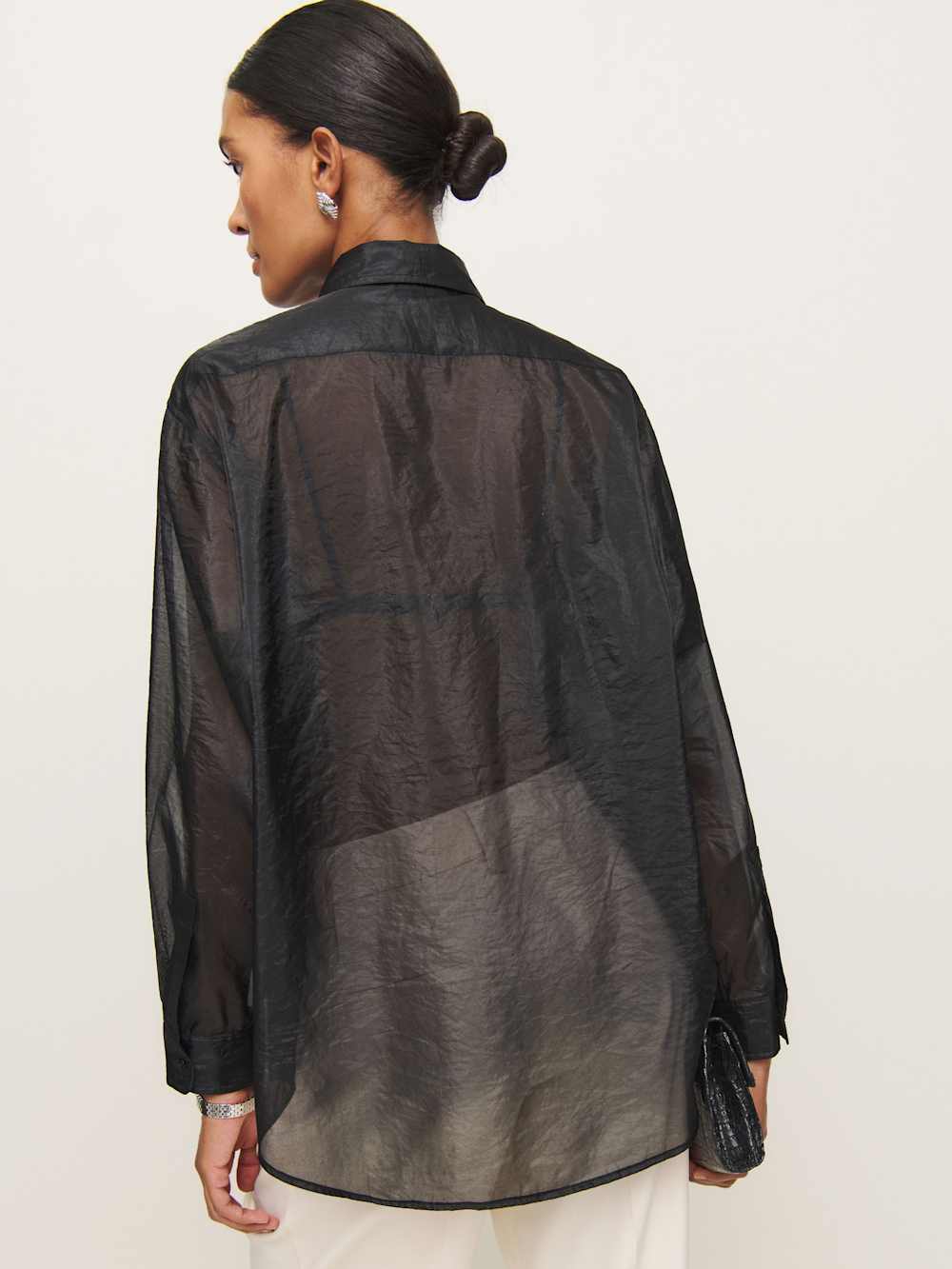 Reformation Eli Oversized Sheer Shirt - Sheer Black