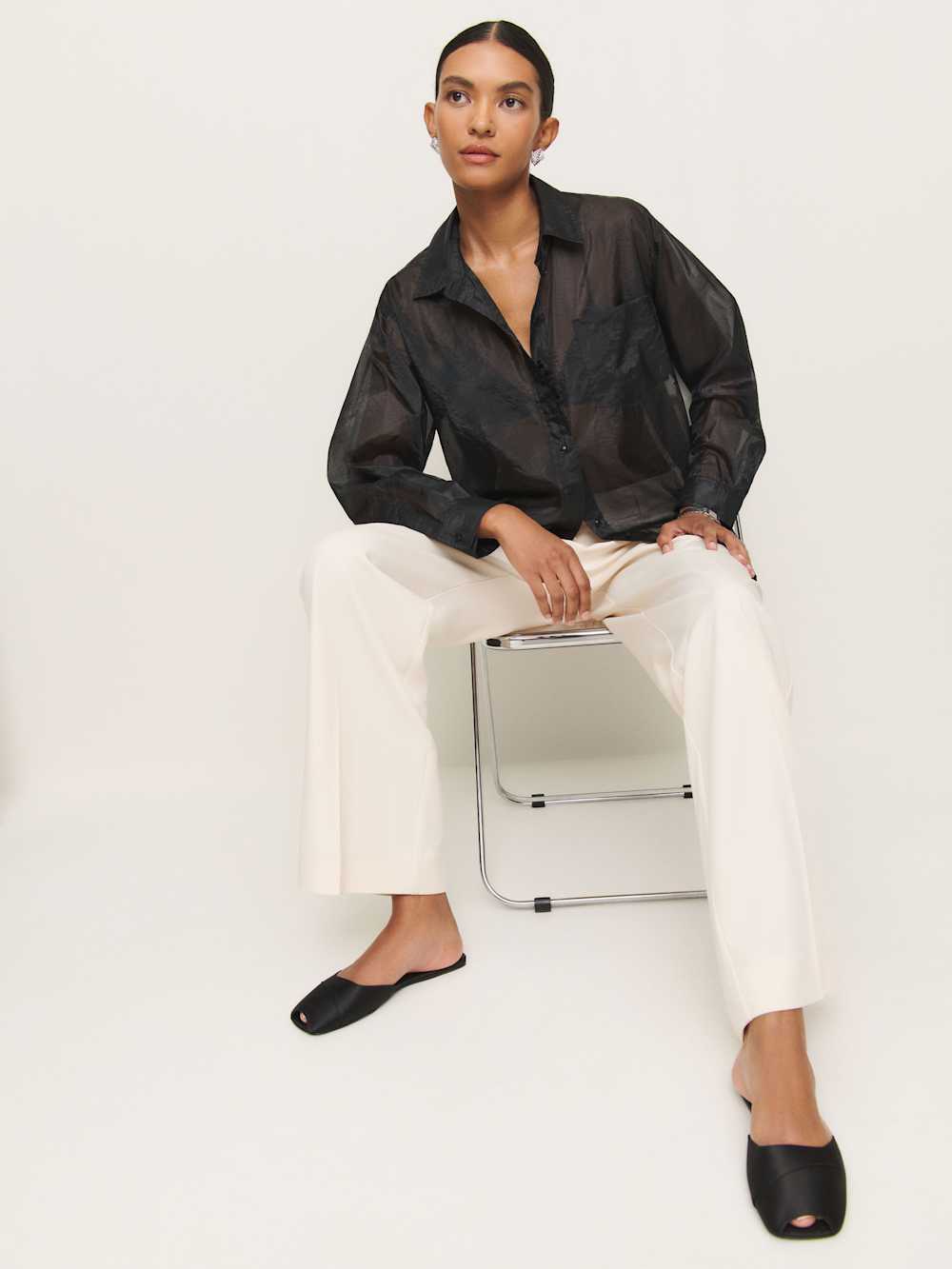 Reformation Eli Oversized Sheer Shirt - Sheer Black