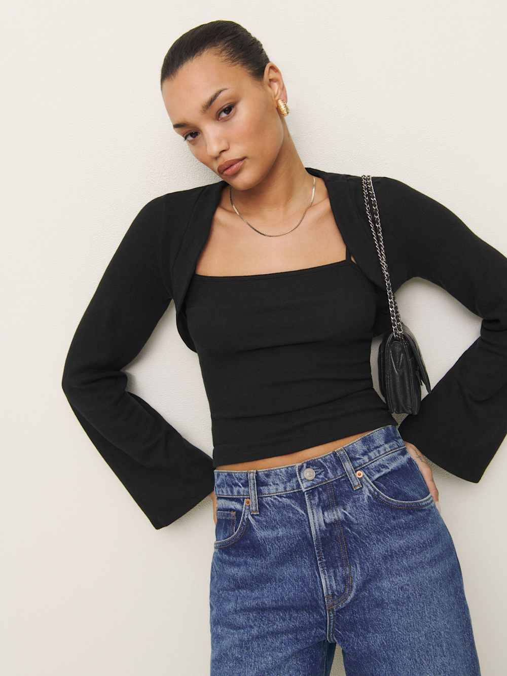 Reformation Chloe Knit Shrug Set - Black
