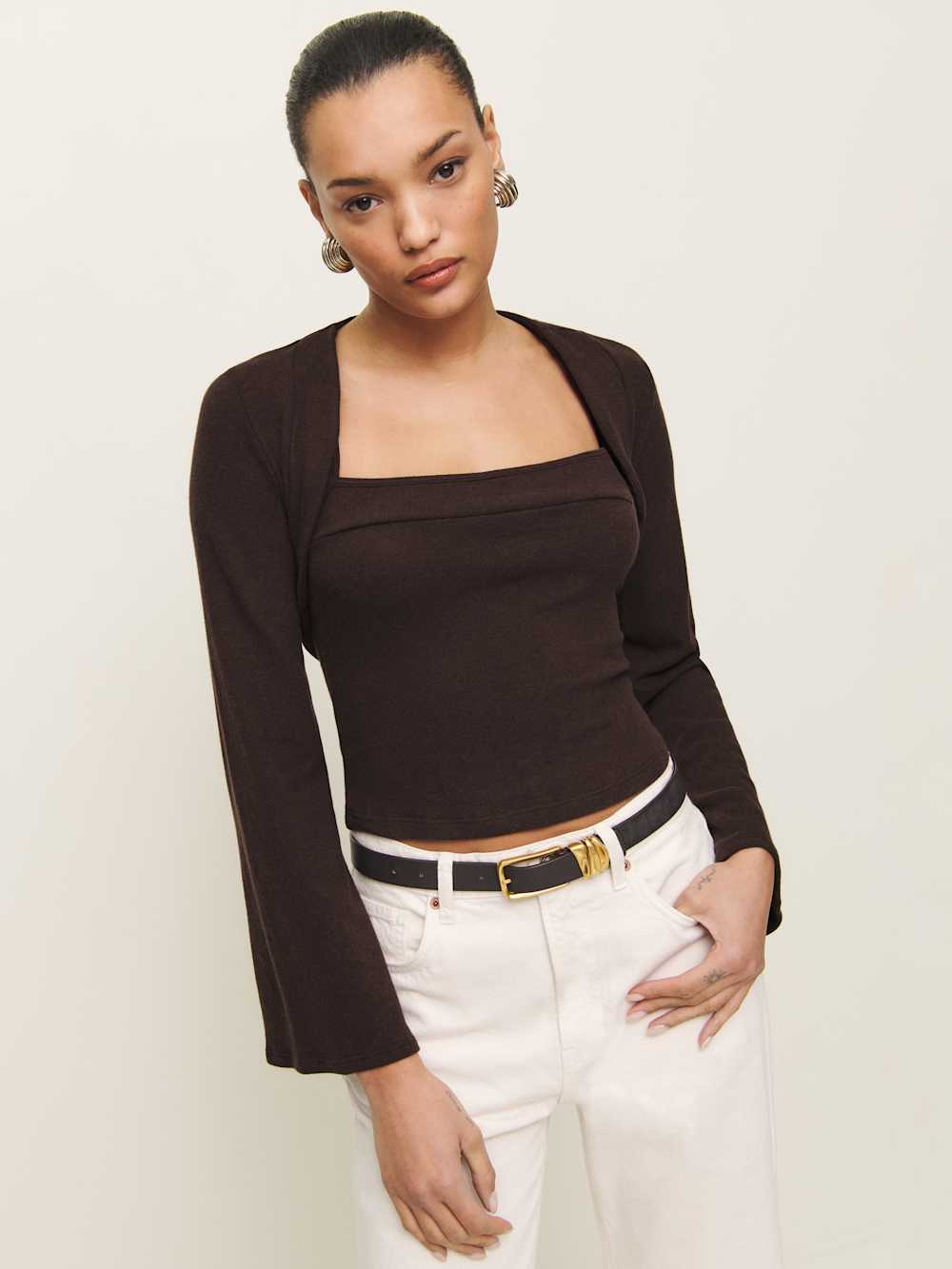 Reformation Chloe Knit Shrug Set - Mole