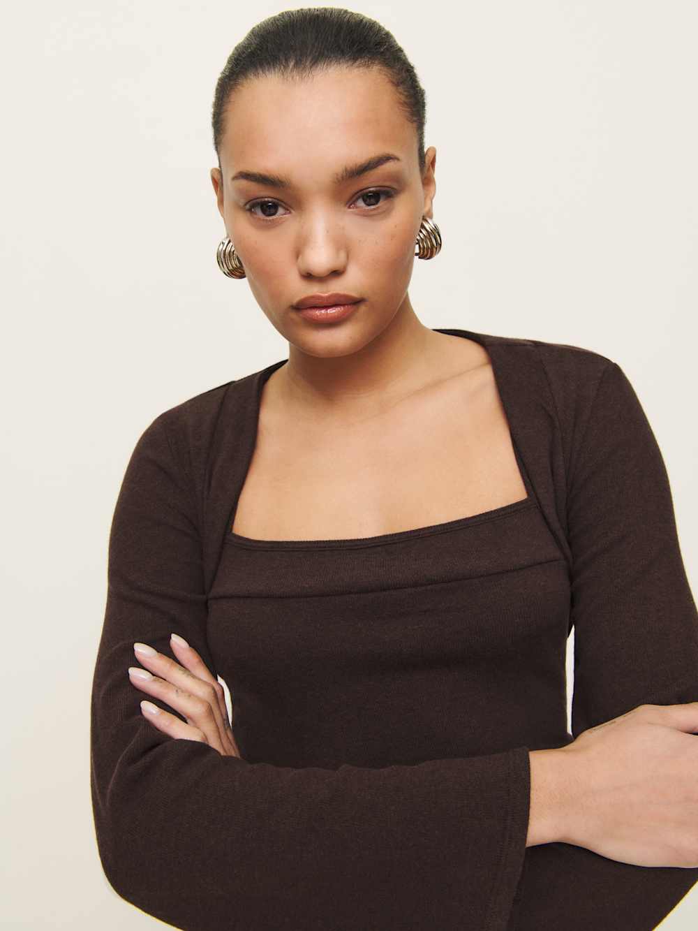 Reformation Chloe Knit Shrug Set - Mole