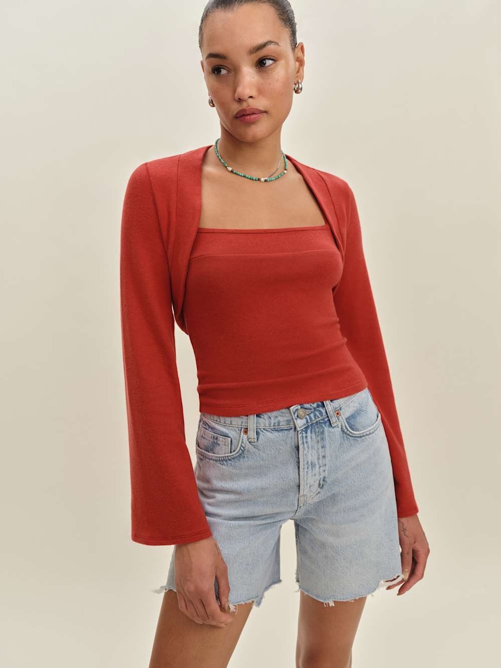 Reformation Chloe Knit Shrug Set - Sundried Tomato