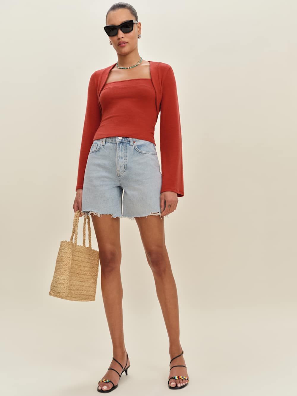 Reformation Chloe Knit Shrug Set - Sundried Tomato