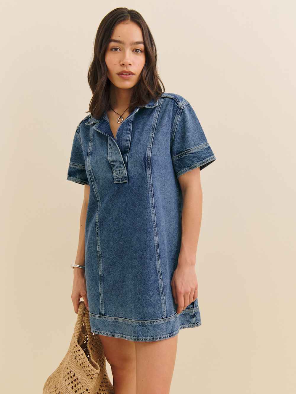 Reformation Clark Denim Mini Dress - Greely