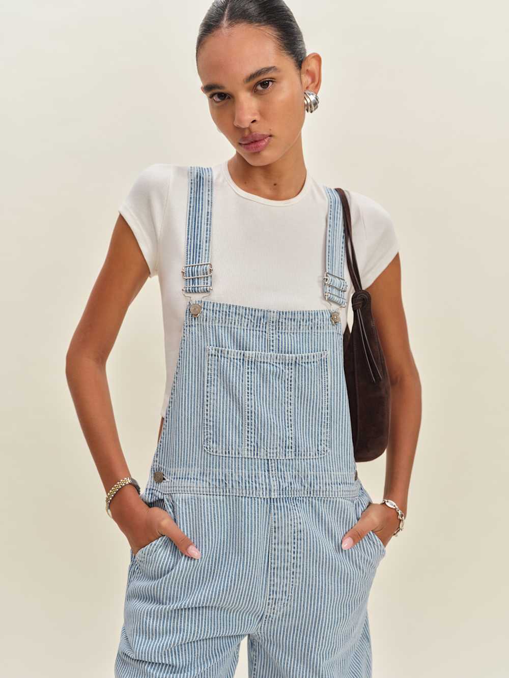Reformation Arlo Denim Overalls - Island Stripe
