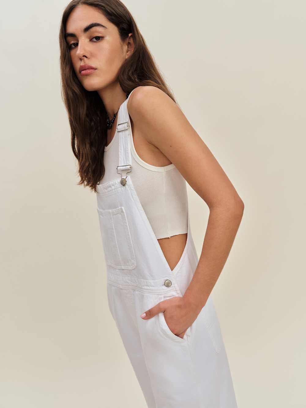 Reformation Arlo Denim Overalls - Optic White