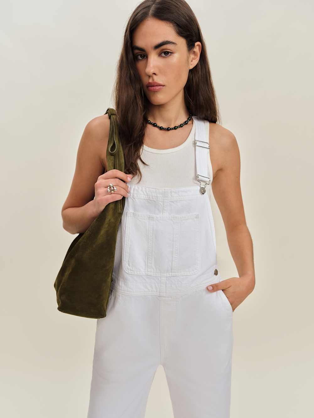 Reformation Arlo Denim Overalls - Optic White