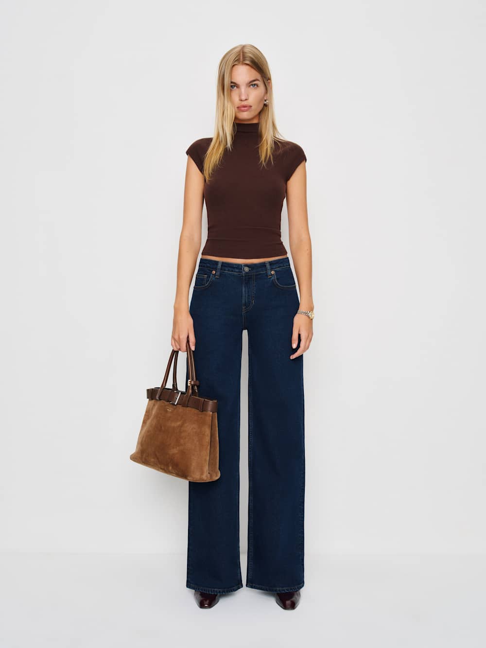 Reformation Greta Super Stretch Low Rise Wide Leg Jeans - Reservoir