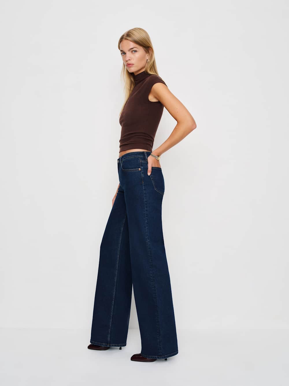 Reformation Greta Super Stretch Low Rise Wide Leg Jeans - Reservoir