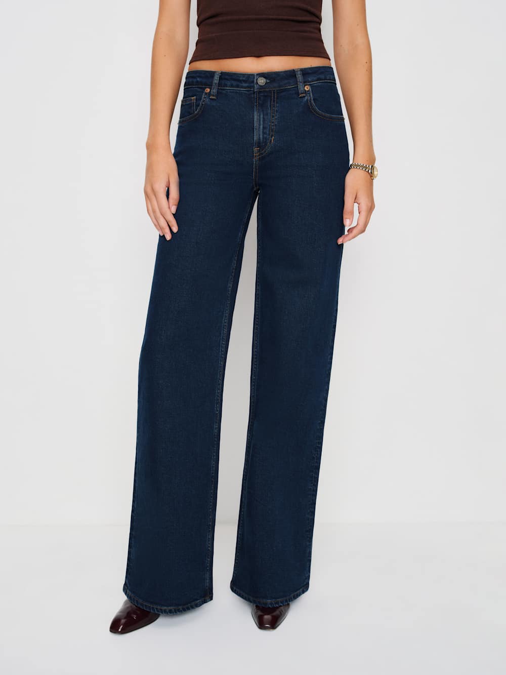 Reformation Greta Super Stretch Low Rise Wide Leg Jeans - Reservoir