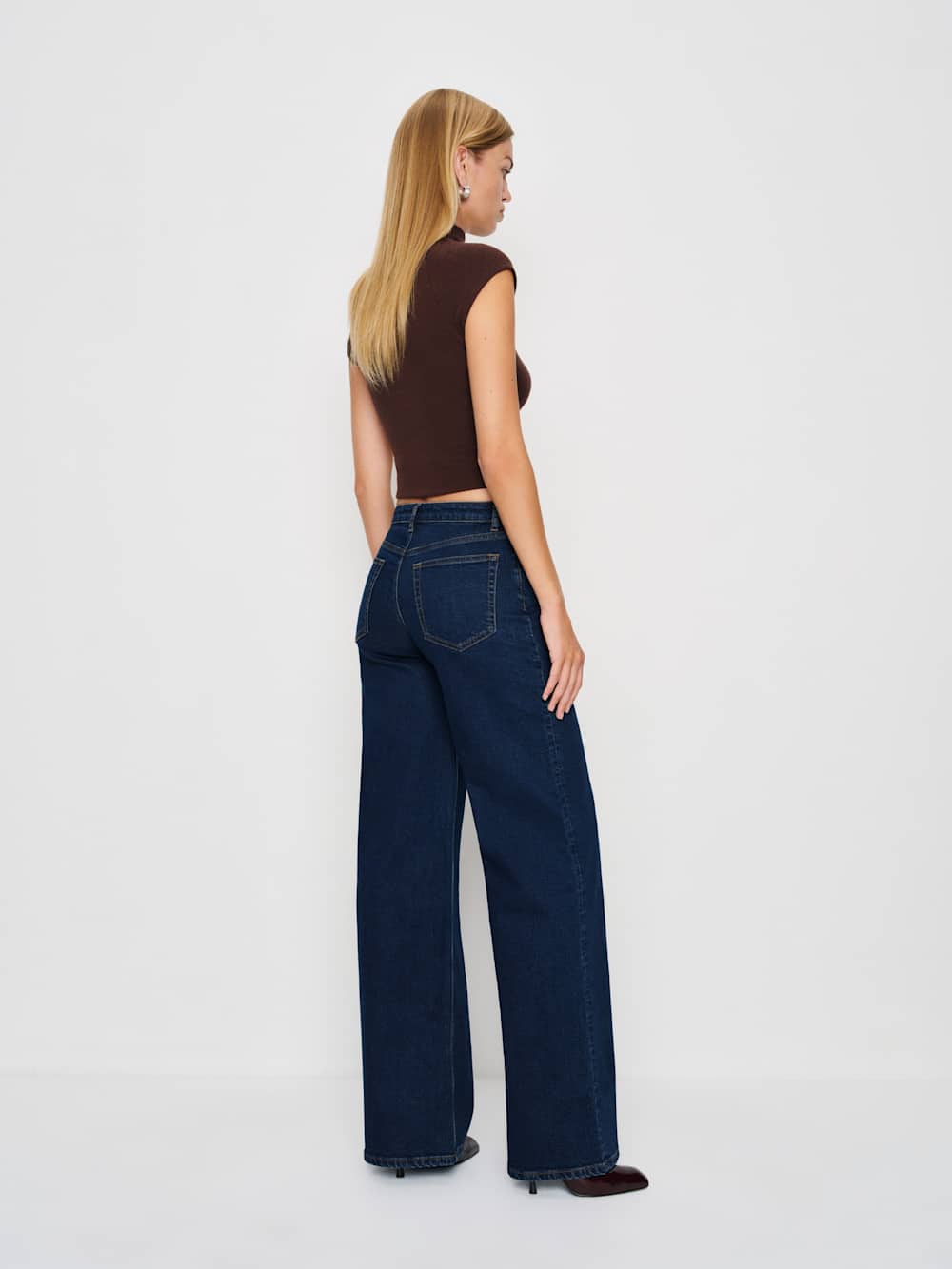 Reformation Greta Super Stretch Low Rise Wide Leg Jeans - Reservoir