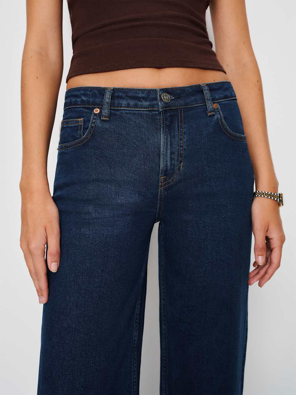 Reformation Greta Super Stretch Low Rise Wide Leg Jeans - Reservoir