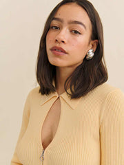 Reformation Hastings Cotton Sweater Zip - Parmesan