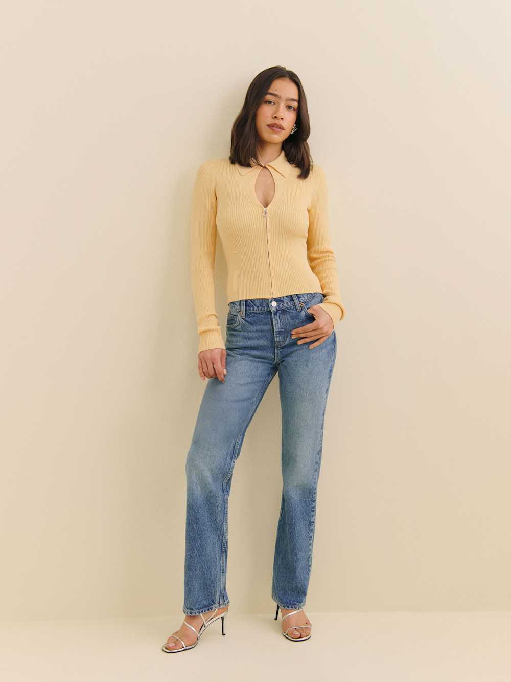 Reformation Hastings Cotton Sweater Zip - Parmesan