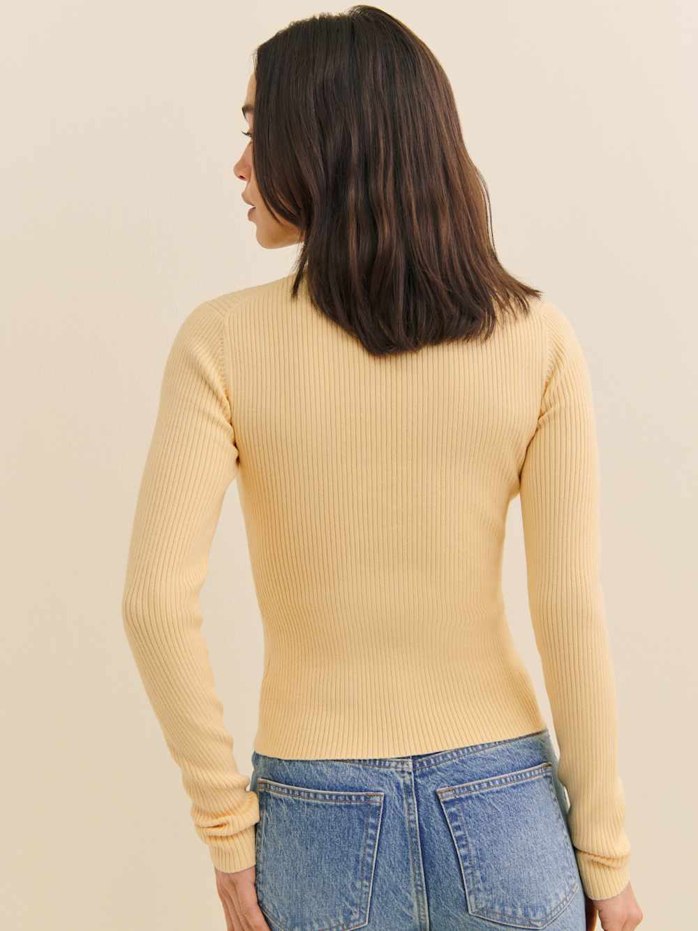 Reformation Hastings Cotton Sweater Zip - Parmesan