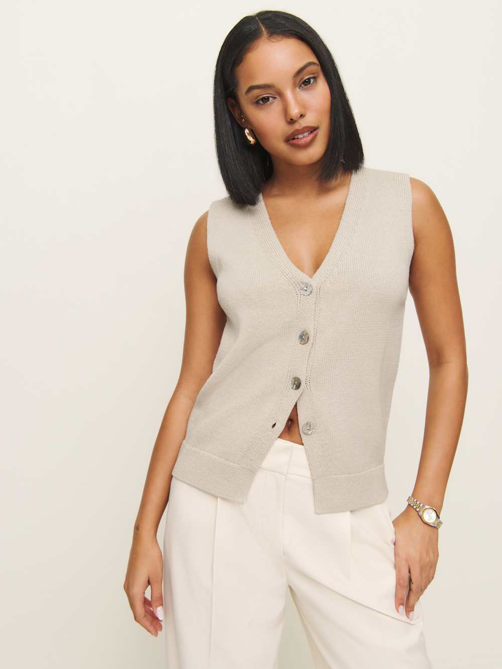 Reformation Linden Cotton Sweater Vest - Coyote