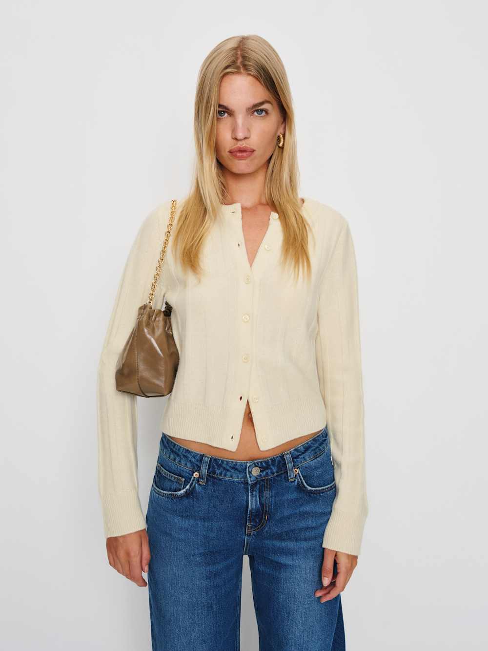 Reformation Hannah Crew Cardigan - Lemon Icing